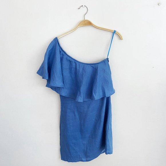 NWT Capulet X Revolve Clara Azure Blue One Shoulder Ruffle Mini Dress S - Picture 3 of 13